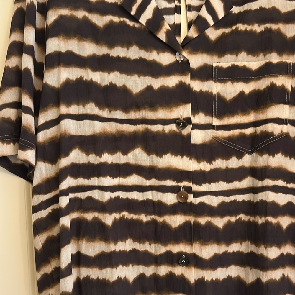 Nanushka Brown Tie-Dye Stripe Short Sleeve Shirt - Picture 8 of 11